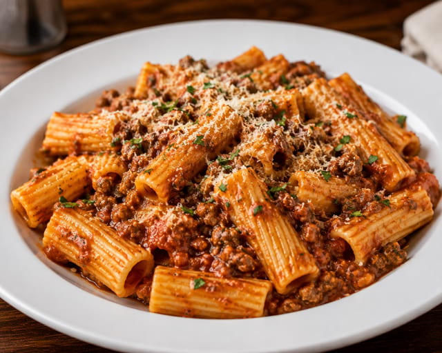Rigatoni Bolognese.